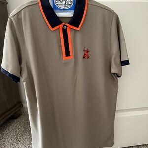 Psycho Bunny Tan and Orange Polo Shirt Modern Athletic Style